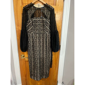 New with Tag Rebecca Vallance Black Lace Lou Lou Gathered Sleeve Dress Size 12